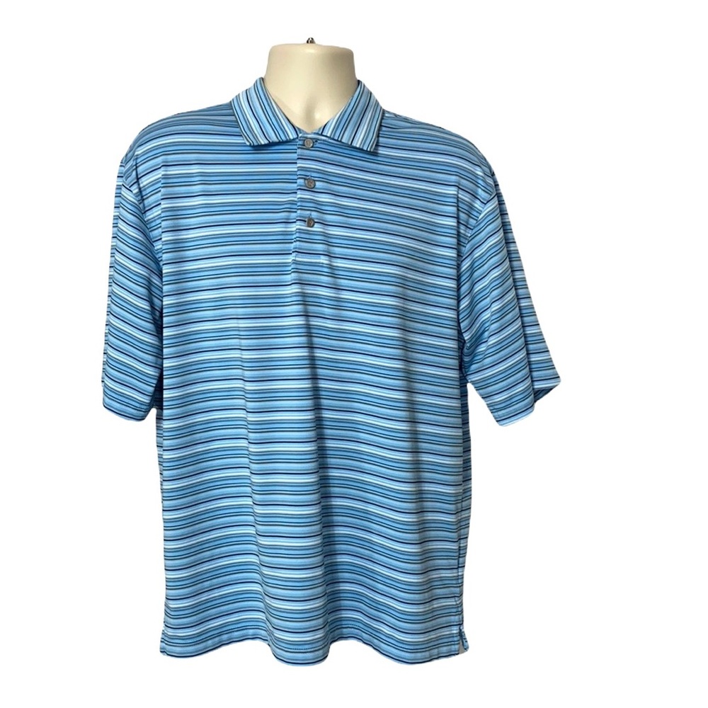 Blue White Striped Polo Collar Jersey Athletic Sports Shirt L